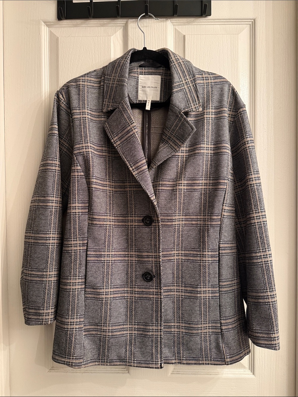 Checked Wool-Blend Women's Blazer - Gray Plaid